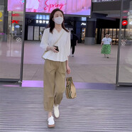 簡(jiǎn)方位150小矮個(gè)子七分哈倫褲女夏季薄款高腰顯瘦日系八分休閑香 卡其色七分褲/適合140-150cm XS X 70-80斤