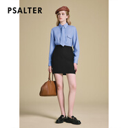 詩篇（PSALTER）2025年春季女裝透氣亞麻領(lǐng)帶通勤顯瘦修身襯衫 鈴藍(lán) S 36