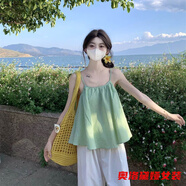 奧洛黛婭薄荷曼波格子顯瘦吊帶背心女夏多巴胺法式茶系獨(dú)特大碼藝術(shù)感上衣 綠格子版 S 建議80-95斤