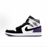 耐克（NIKE）aj1中幫籃球鞋黑白板鞋男女同款情侶休閑運(yùn)動(dòng)鞋 白黑紫 45