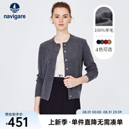 Navigare意大利小帆船純羊毛衫女士秋冬款打底衫內(nèi)搭針織開(kāi)衫圓領(lǐng)百搭毛衣 素凈灰 L 50
