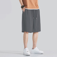 楠飛華裳休閑短褲夏季薄款男士運動中褲寬松胖子黑色冰絲五分男褲子短褲 【五彈冰絲短褲】深灰 M 推薦80-100斤
