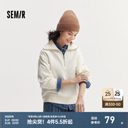 Semir衛(wèi)衣女純色半開襟衣服溫柔百搭秋休閑風(fēng)寬松落肩套頭衫ins潮 奶白10501 M