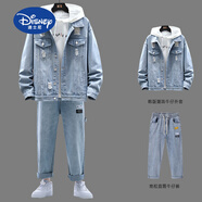 迪士尼（Disney）男士休閑運動(dòng)套裝男裝搭配一套帥氣秋季青少年高中初中學(xué)生衣服潮 601淺藍【夾克+牛仔褲】 180 XL【130-145斤】