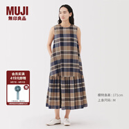 無(wú)印良品（MUJI）女式 馬德拉斯格紋 無(wú)袖連衣裙 女裝裙子連身裙25年夏季格子裙 米色格紋 L (165/88A)
