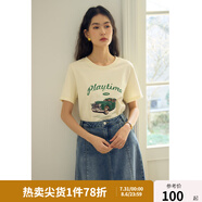 獨束大碼女裝經(jīng)典復(fù)古風圓領(lǐng)印花T恤夏裝新款簡約休閑顯瘦上衣女 米杏色 4XL (尺碼：6)