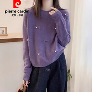 皮爾卡丹（pierre cardin）歐洲站時尚立體蝴蝶結釘珠針織衫女2025春季新款韓版寬松打底毛衣 紫色 M