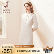 經(jīng)典故事（JANE STORY）2024新款名媛小香風(fēng)連衣裙女秋季氣質(zhì)復(fù)古法式雪紡假兩件呢子裙 U03杏色 L