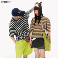 衣品天成復古坑條肌理鏤空繡花條紋短袖T恤 咖綠條紋 XS