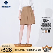 Navigare意大利小帆船女士五分褲夏季顯腿長時尚休閑褲通勤百搭A(yù)字短褲女 咖色 L