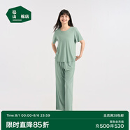 松山棉店商場(chǎng)同款二合一小薄荷羅紋家居服套裝半袖顯瘦2件套睡衣透氣 短袖套裝-女士-松綠 L （女士165，男士175）