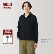 無(wú)印良品（MUJI）女式水洗米蘭諾羅紋針織半拉鏈毛衣長(zhǎng)袖女款女裝針織衫冬季條紋 黑色 M (160/84A)