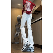 衣然呈品微喇牛仔褲男士秋冬高街復古vibe修身直筒彎刀加厚休閑新款褲子男 白色 M 【建議80-100斤】