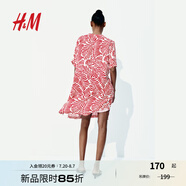 H&M女裝花卉連衣裙夏季度假風(fēng)中式立領(lǐng)寬松直筒印花連身裙1214786 白色/紅色圖案 S 160/88