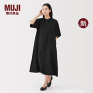 無印良品（MUJI）女式 萊賽爾混五分袖連衣裙 女裝裙子長裙25年秋季新品 BC2NPC5A 黑色 M (160/84A)
