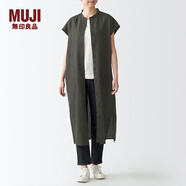 無(wú)印良品（MUJI）女式 亞麻水洗 法國袖連衣裙 BCL49C2S 煙熏棕色 XS-S
