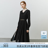范思藍(lán)恩22FS3328燈芯絨連翻領(lǐng)衣裙女秋冬季長袖復(fù)古內(nèi)搭打底裙子 氣質(zhì)黑 XL