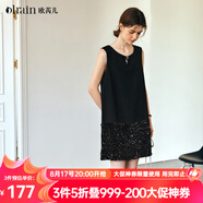 Olrain【七夕】歐芮兒法式黑色連衣裙女春季2025新款無(wú)袖拼接亮片短裙 黑色 L