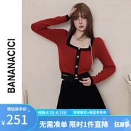 banana cici2024年春季新款復古方領針織開衫女氛圍感新年紅毛衣C241MY554 大紅(復古紅) L