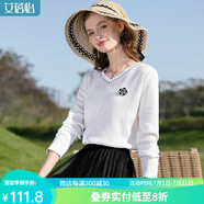 艾蓓怡（I BELIEVE YOU）白色山茶花V領(lǐng)長袖t恤女2025春季新款正肩洋氣質(zhì)上衣小衫顯瘦漂亮 茉莉白 M