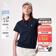 哈吉斯（HAZZYS）女裝 夏季女士【PHIZ系列】撞色寬松短袖POLO衫女 藏青色NV L (165/88A 40)