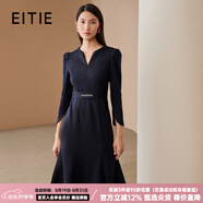 愛特愛（EITIE）千金感氣質(zhì)v領(lǐng)魚尾毛呢連衣裙顯瘦通勤冬季新款優(yōu)雅女人6807524 深藍色31 M 160