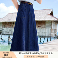 香影（xiangying）牛仔半身裙女2025夏季新款復(fù)古高腰顯瘦中長傘裙大擺a字裙子 牛仔藍 XL