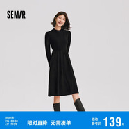 森馬（Semir）連衣裙女中長款修身正肩內(nèi)搭2024冬拼接燈芯絨小黑裙109724114001