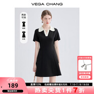VEGA CHANG高級感連衣裙女夏季小個子撞色POLO領英倫風收腰顯瘦通勤小黑裙子 赫本黑 L