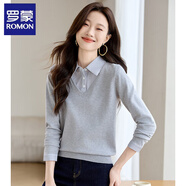 羅蒙（ROMON）假兩件針織衫女士2025春秋新款設計感長(cháng)袖毛衣襯衫領(lǐng)上衣 灰色 均碼 建議80-140斤