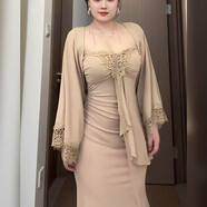 依儷烏微胖mm春裝搭配套裝連衣裙度假貴婦穿搭收腰顯瘦裙子兩件套 開衫 L 建議100-120斤