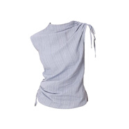 冉藝嵐同款網(wǎng)紅2025炸街套裝女夏季甜酷復古褶皺抽繩條紋背心花苞裙子兩 同款條紋抽繩背心 S