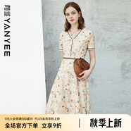 顏域蕾絲碎花連衣裙2024夏裝新款女士氣質短袖V領洋氣印花裙子 花色1 M/38
