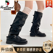 西域駱駝復(fù)古黑色百搭長(zhǎng)筒靴女皮帶扣褲管靴2025夏秋季西部牛仔騎士靴 黑色長(zhǎng)筒升級(jí)版 質(zhì)保60天舒適更 35