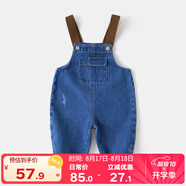 嘟嘟家寶寶背帶褲秋裝長(zhǎng)褲男童女童牛仔褲兒童休閑褲子寬松吊帶褲潮 牛仔藍(lán) 120