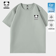 HI PANDA你好熊貓冰絲防曬短袖男舒適透氣涼感親膚2025夏季新款美式體恤衫 淺綠#PP憤怒熊字母-立體硅膠 M