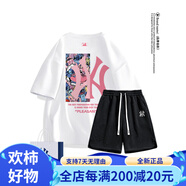 珂梵圖it.new聯(lián)名品牌男士T恤夏季新款短袖體恤衫寬松時尚印 白色+黑色短褲 S 均碼