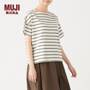 無(wú)印良品 MUJI 女式 粗棉線 天竺編織 一字領(lǐng)寬版T恤 W9AB182 原色X圖案 M-L
