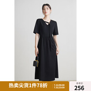 獨(dú)束大碼女裝V領(lǐng)法式連衣裙女夏裝新款微胖mm修身中長(zhǎng)款A(yù)字裙 烏梅黑 XL (尺碼：3)