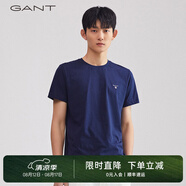 GANT【100%棉】GANT/甘特男士短袖圓領(lǐng)親膚透氣刺繡純色休閑重磅T恤潮 433夜藍色 S