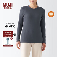 無印良品（MUJI） 女式 棉 厚款 長袖T恤 純棉全棉 FCD70C2A 打底衫 打底衣 家居服 深灰色 S