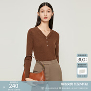 玖姿（JUZUI）雙色混紡云感針織衫女裝秋款氣質(zhì)V領(lǐng)打底衫毛衣 紅咖 S