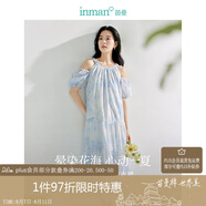 茵曼（INMAN）法式暈染女裝V領(lǐng)吊帶連衣裙2025夏季新品裙子 白底藍花-掛脖 S