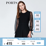 PORTS寶姿商場同款春夏新品女裝歐根紗拼接袖連衣裙 黑色 S