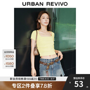 UR秋季新款女裝曠野美拉德褶皺修身套頭短袖T恤UWM440004 米黃 L