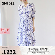 SNIDEL2025春夏新品優(yōu)雅花苞袖木耳邊蛋糕百褶連衣裙SWFO251122 深藍色 M (1)