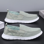 七匹狼（SEPTWOLVES）【央媽推薦】男鞋夏款透氣防臭帆布鞋白色布鞋男士休閑一腳蹬板鞋 灰綠色_運動(dòng)鞋碼拍 38