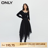 ONLY秋冬淑女氣質(zhì)收腰U領(lǐng)中長(cháng)款紗裙連衣裙女|123407010 H1Z 黑色BLACK S 160/80A