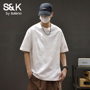 班尼路S&K純棉短袖男款夏季日系潮牌寬松拼接圓領(lǐng)百搭體恤新款長(cháng)短袖t恤 白色 L 碼 【110-130斤】
