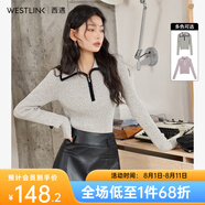 西遇Polo領(lǐng)長(zhǎng)袖毛衣女2024年秋冬新款半開拉鏈修身正肩針織衫上衣 灰色   S